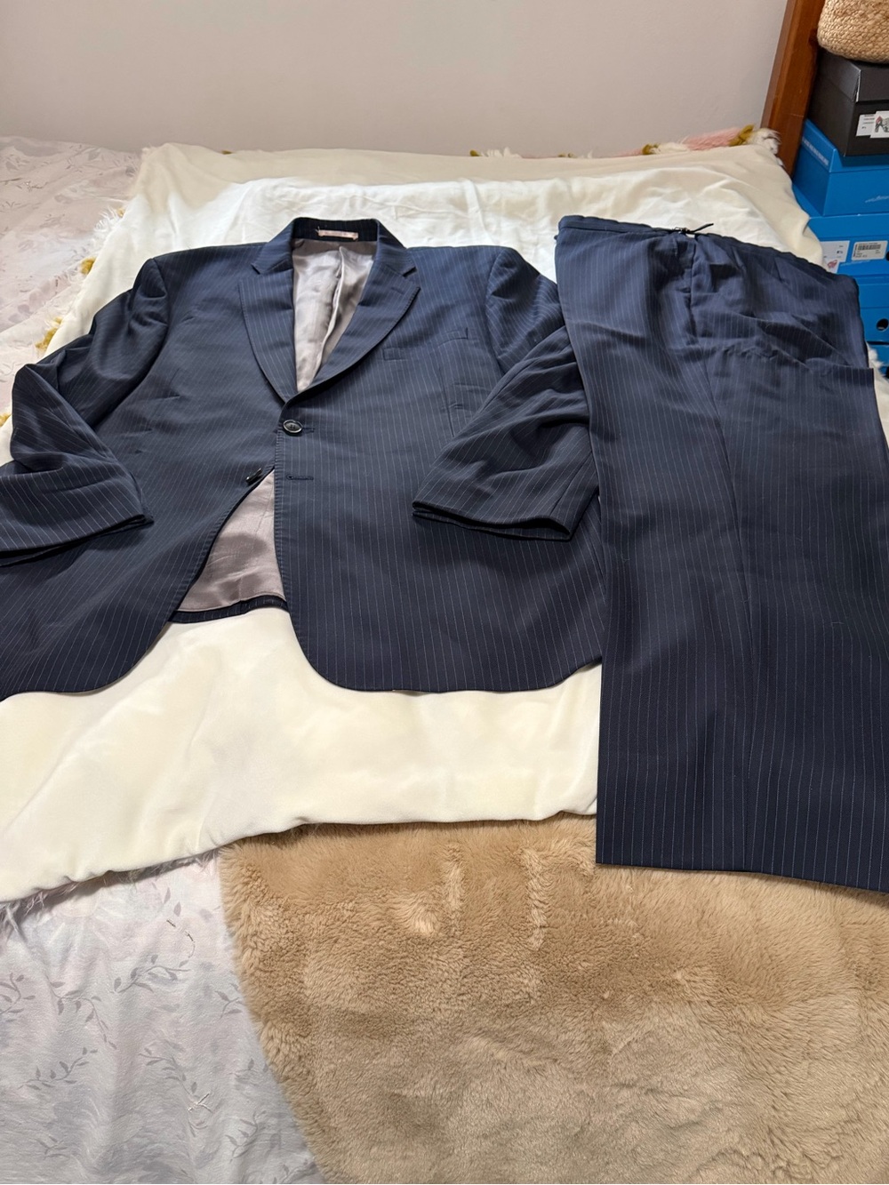Thomas Pink Navy Pinstripe Men's Suit Jacket & Trousers 42 Pant 48R Coat
